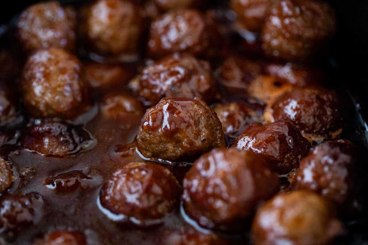 BBQ Grape Jelly Meatballs in a crockpot