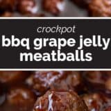 Crockpot BBQ Grape Jelly Meatballs collage with text bar in the middle
