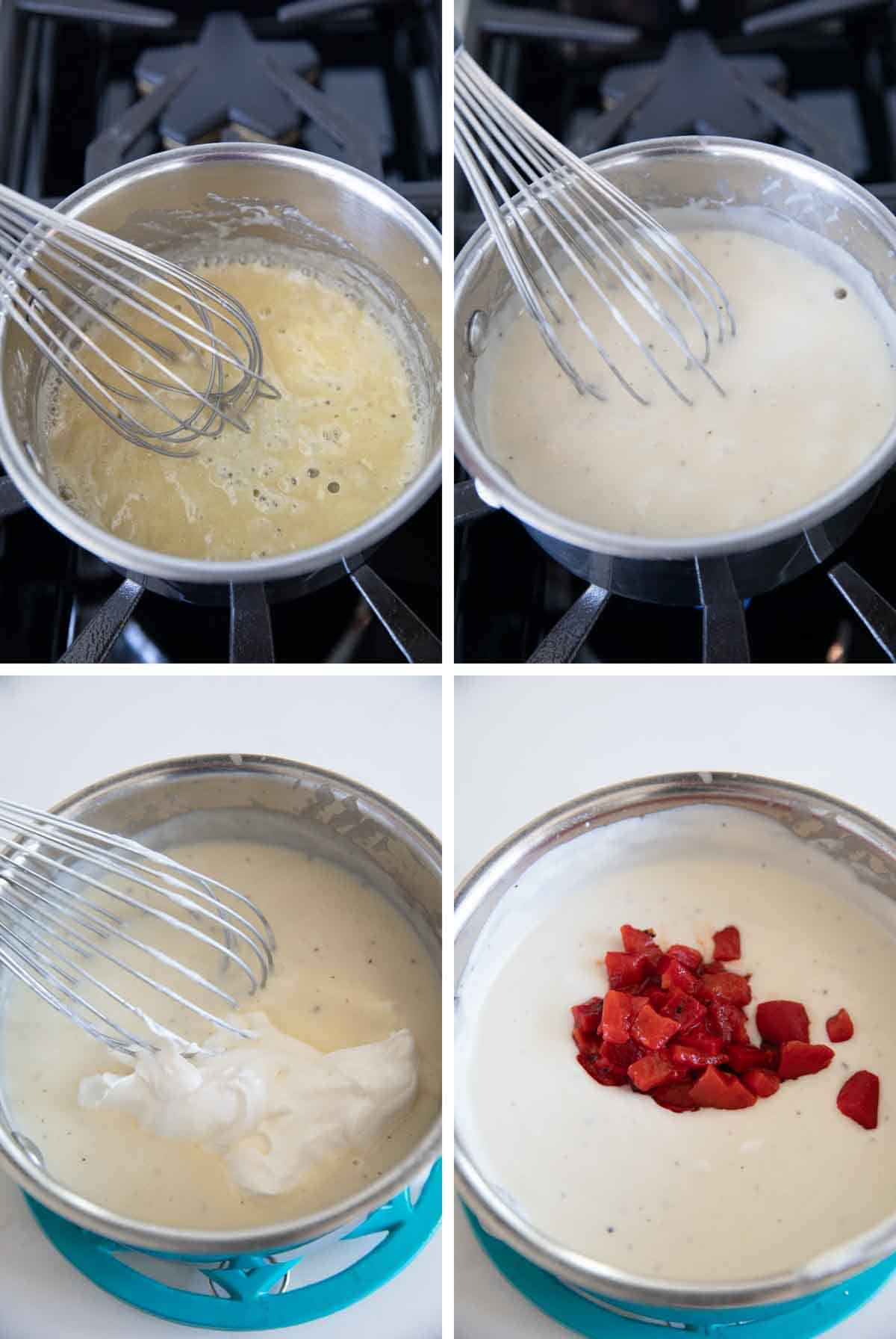 Steps to make the sauce for Crockpot Cheesy Potatoes.