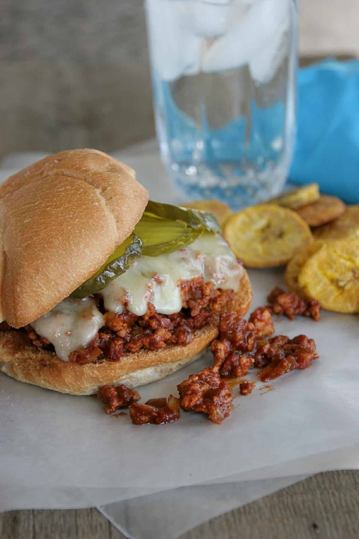 Cuban Sloppy Joes with fried plantains.