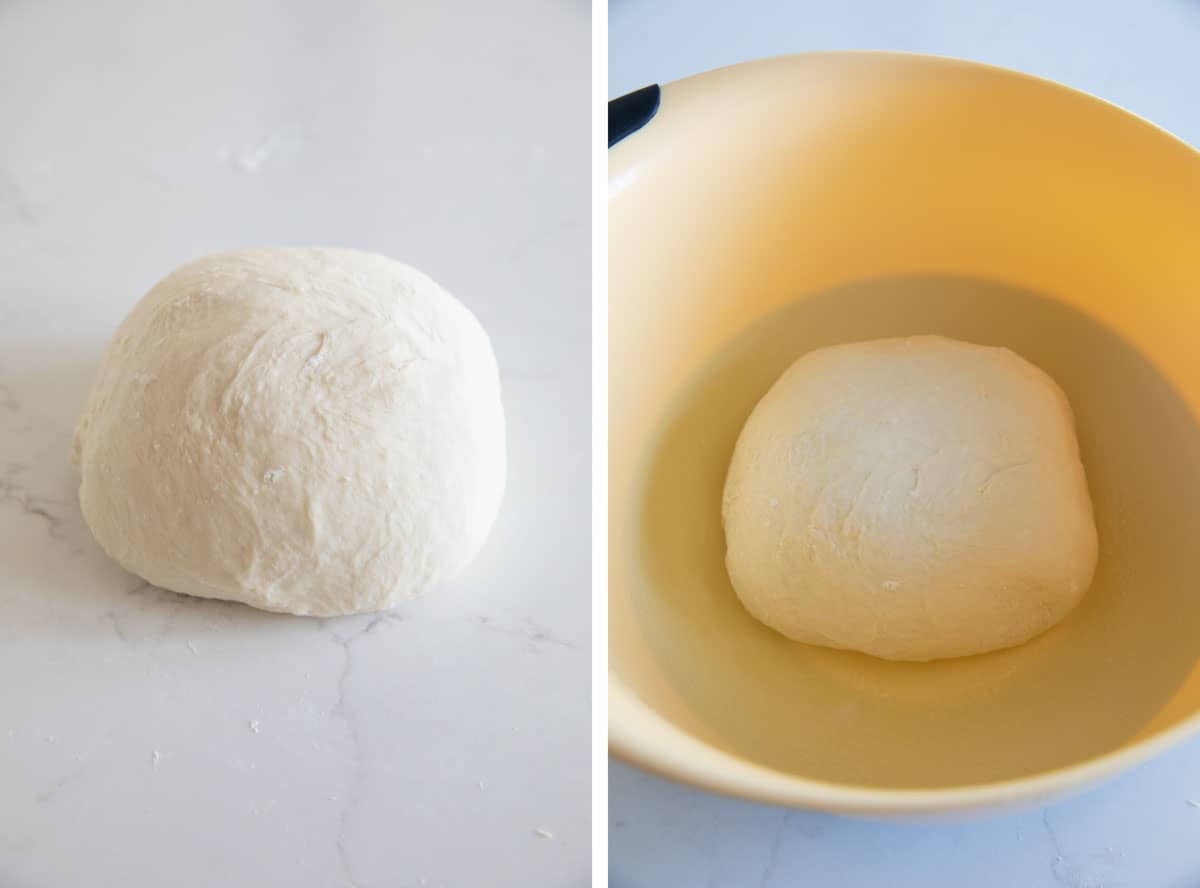 bread dough and dough in a bowl to rise