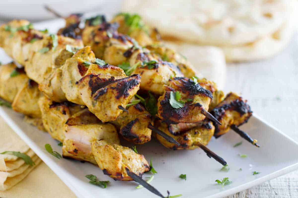 stack of Grilled Indian Chicken Skewers