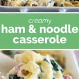 Ham and Noodle Casserole collage with text bar