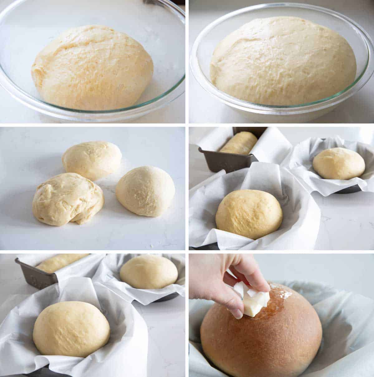 step by step photos showing rising and baking hawaiian bread