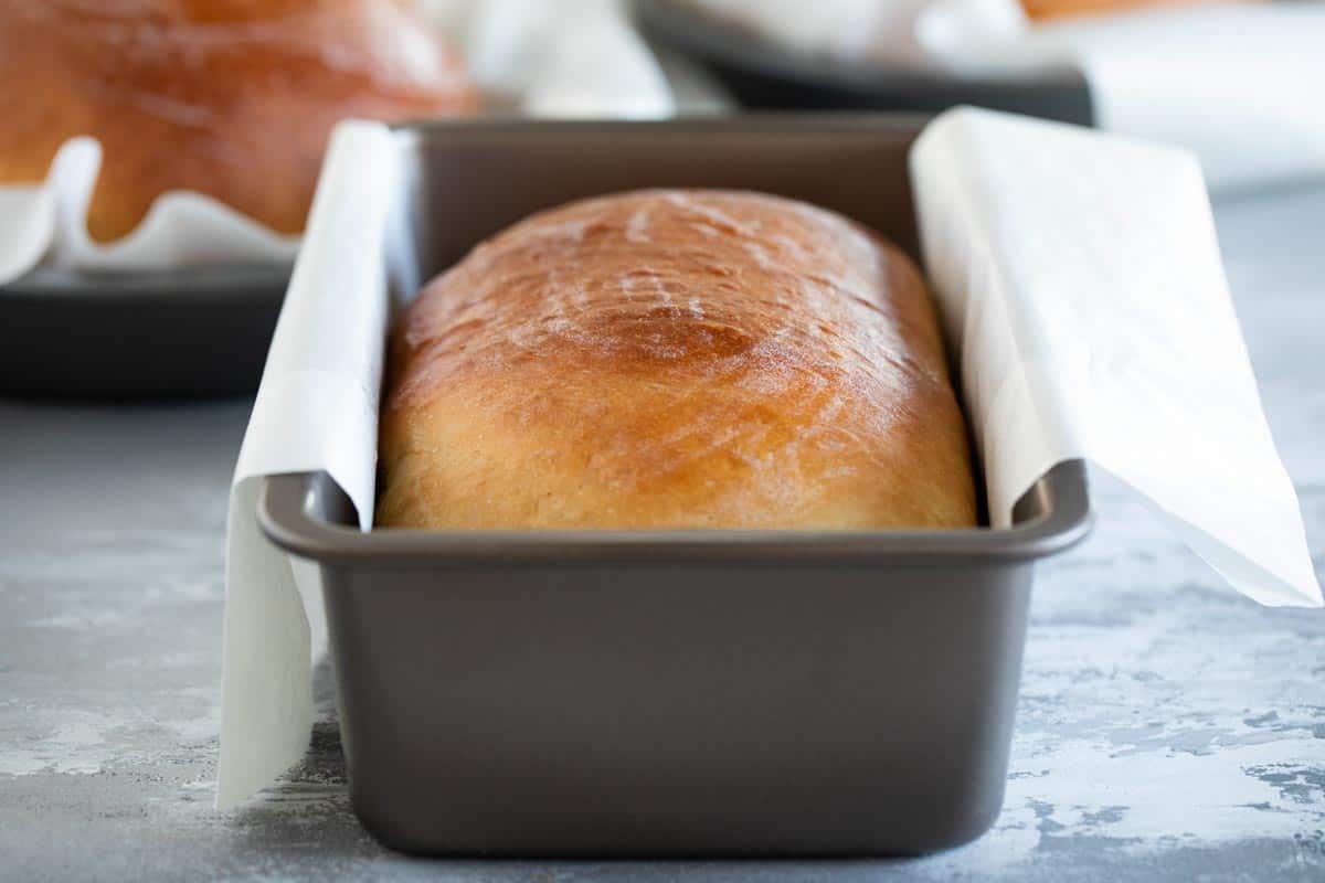 loaf of hawaiian bread in a bread pan