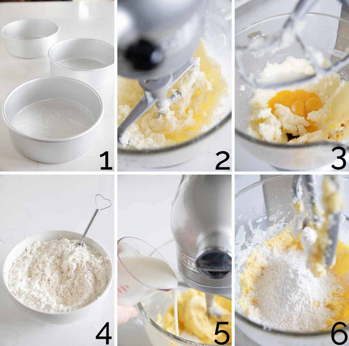 photo collage of steps to make an Italian Cream Cake