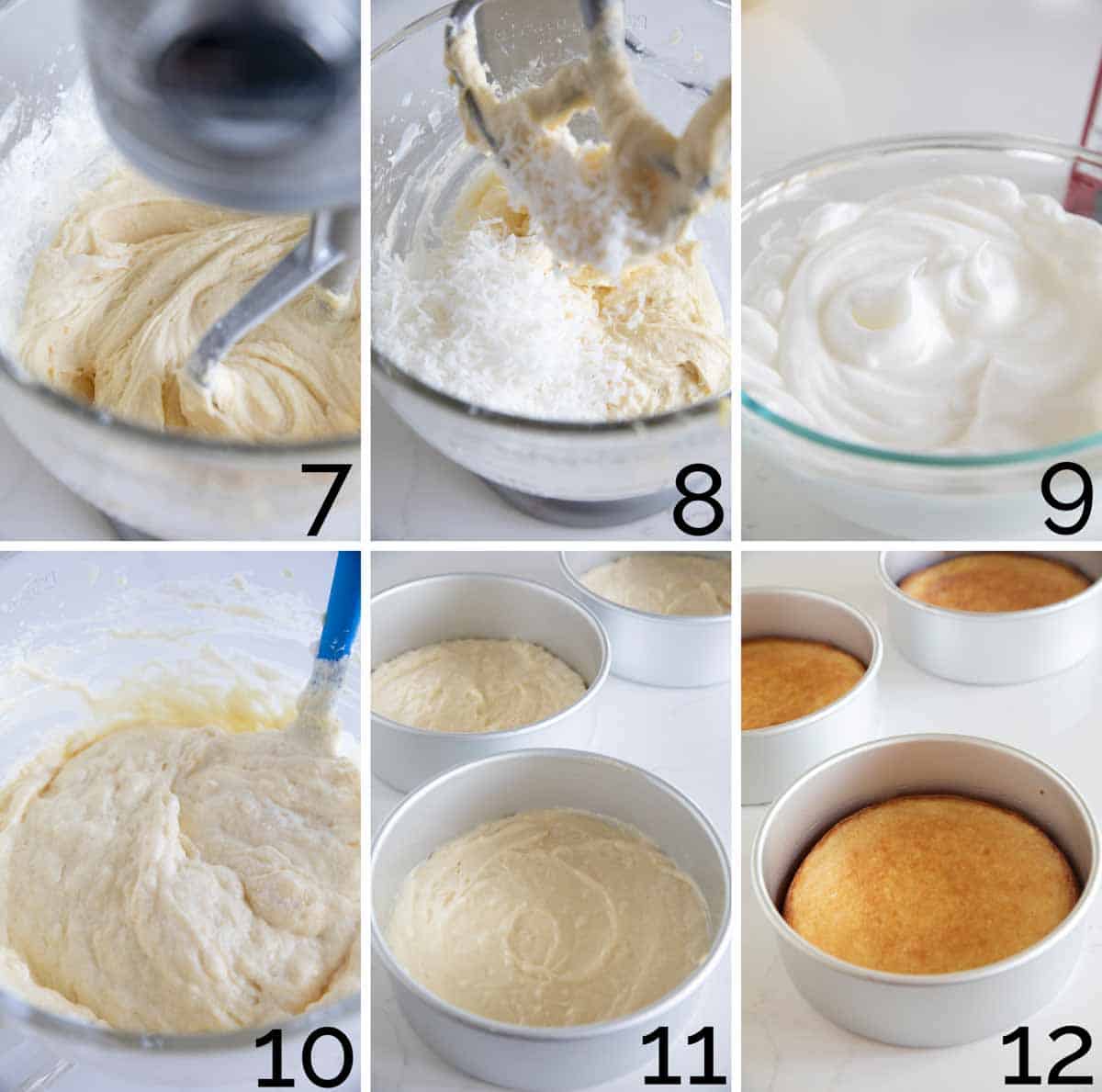 photo collage of steps to make an Italian Cream Cake