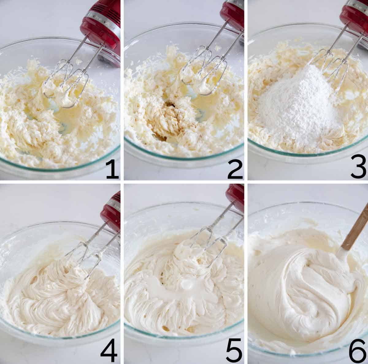 photos showing steps to make cream cheese frosting