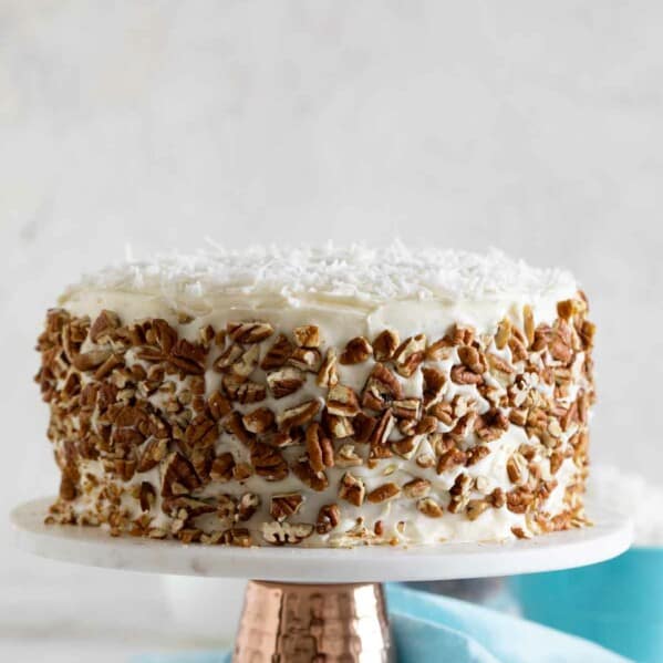 Full Italian Cream Cake on a cake stand
