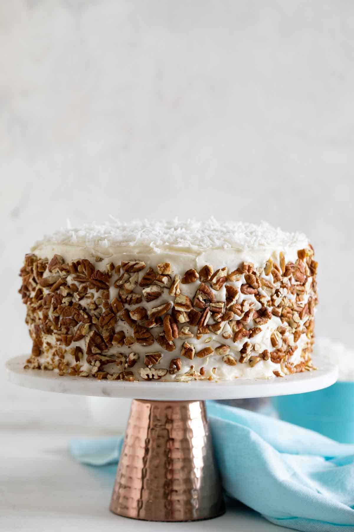 Full Italian Cream Cake on a cake stand