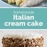 Italian Cream Cake collage with text bar in the middle