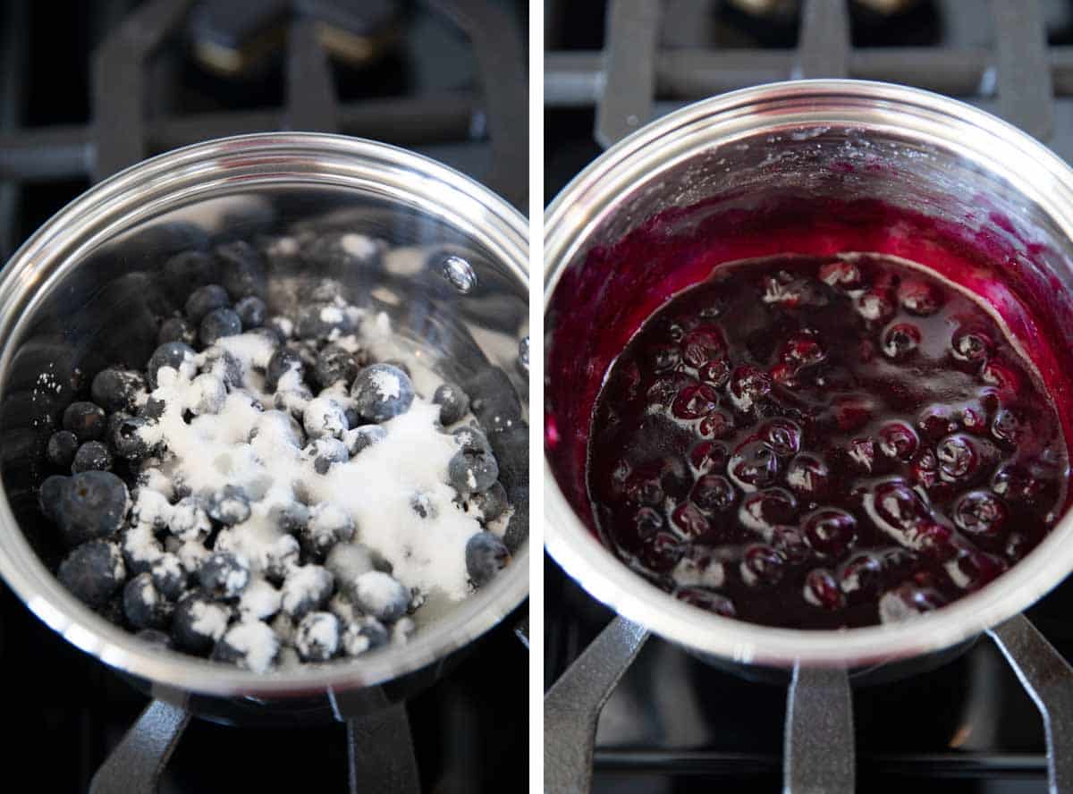 Making blueberry filling for kolaches