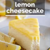 Lemon cheesecake with text overlay