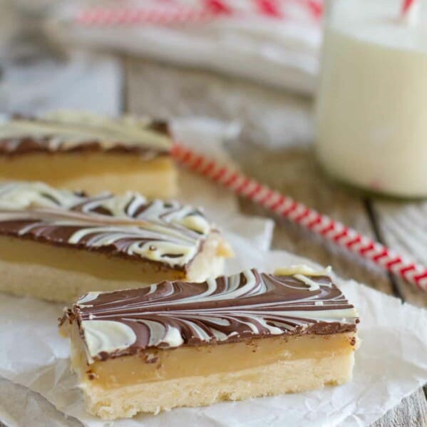 Marbled Caramel Chocolate Slice on paper