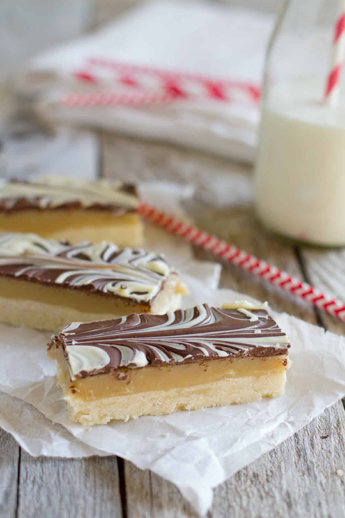 Marbled Caramel Chocolate Slice on paper