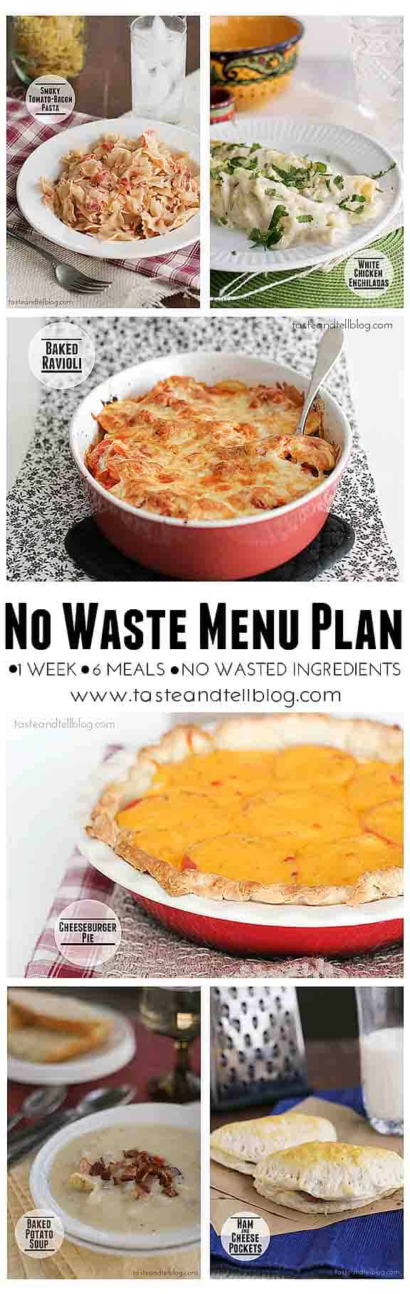 collage of recipes used in a No Waste Menu Plan