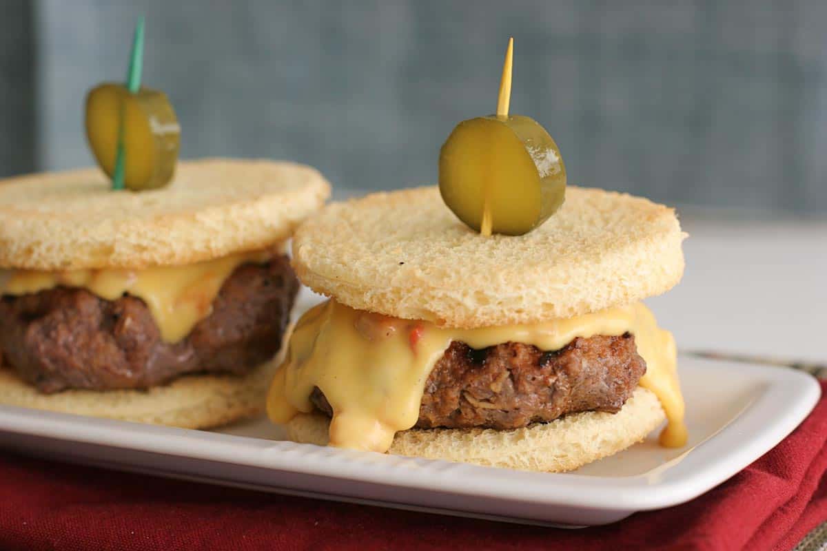 Two Pimiento Cheese Sliders on a plate