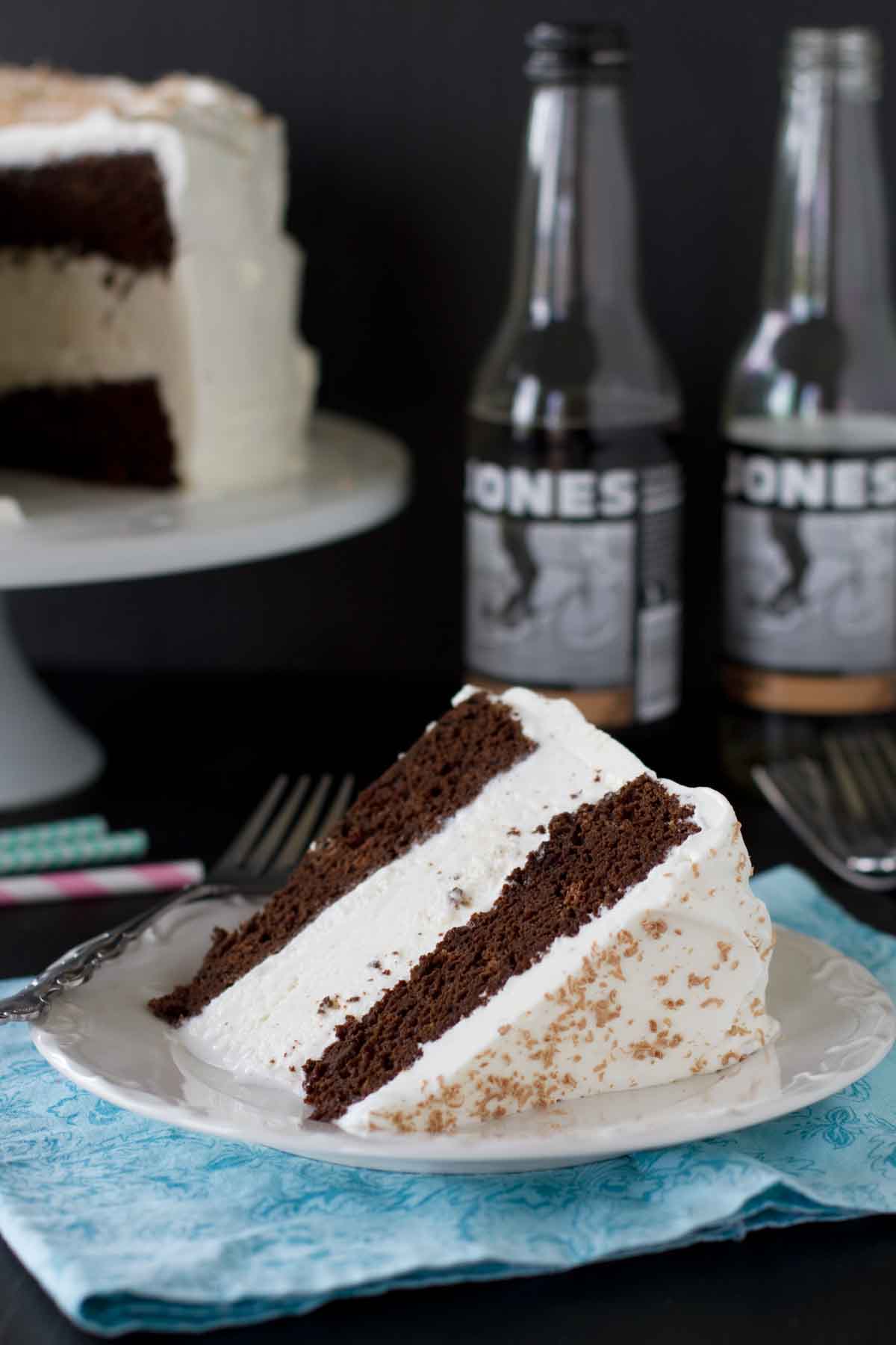 slice of Root Beer Float Ice Cream Cake on a plate