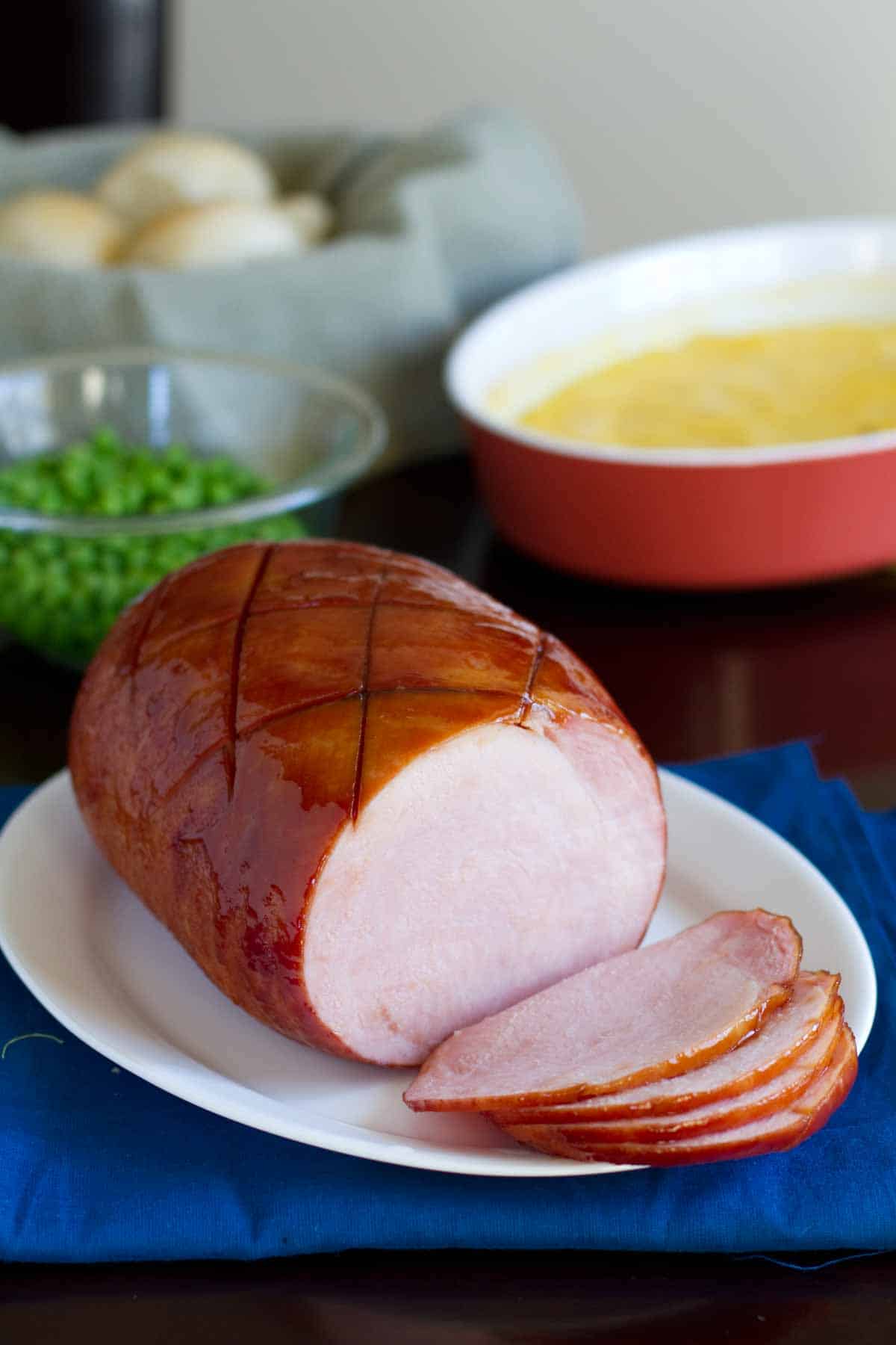 full Root Beer Glazed Ham partially sliced