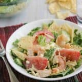 Shrimp and Corn Salad topped with tortilla chips