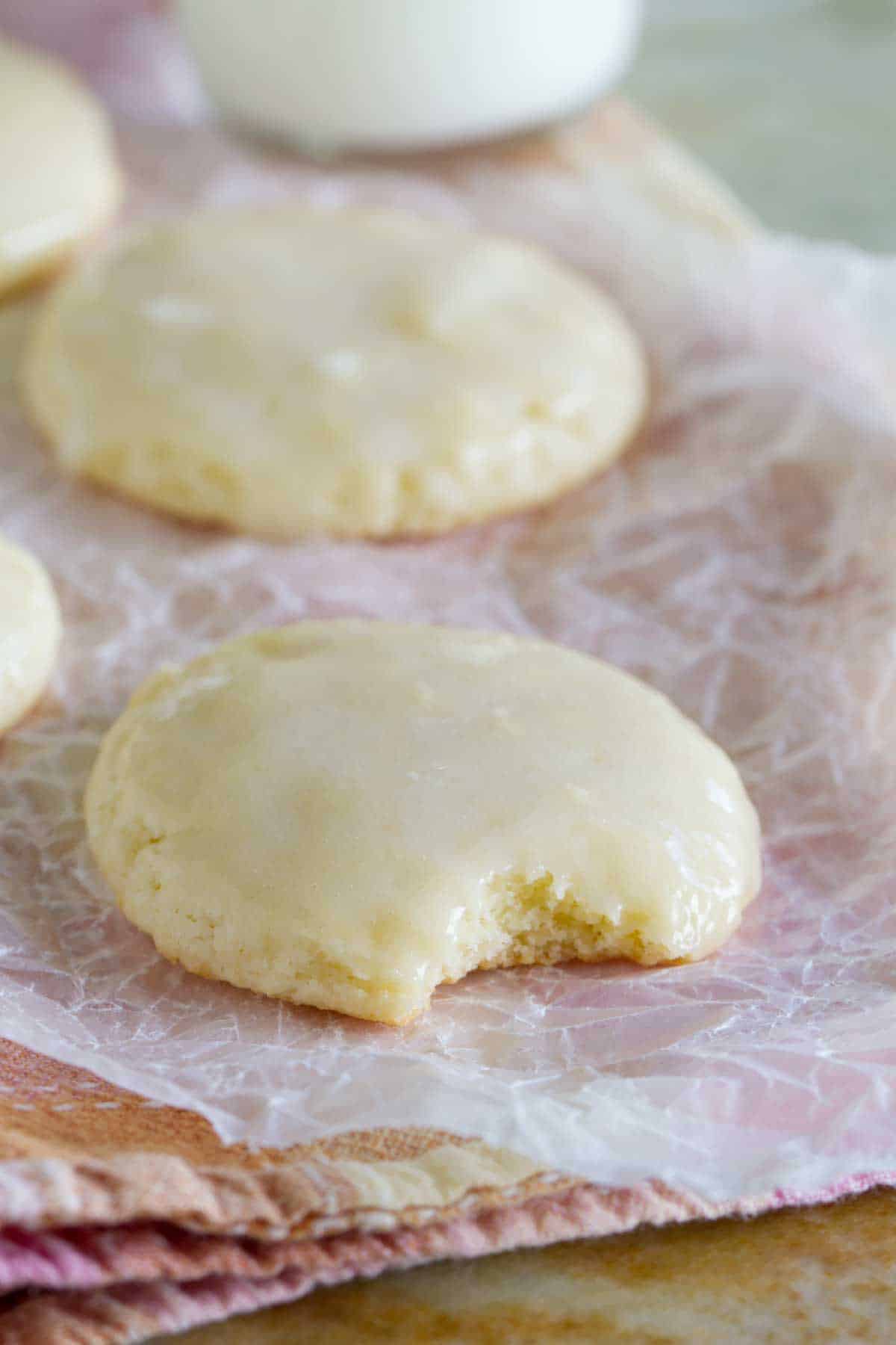 sour cream cookie with a bite taken from it