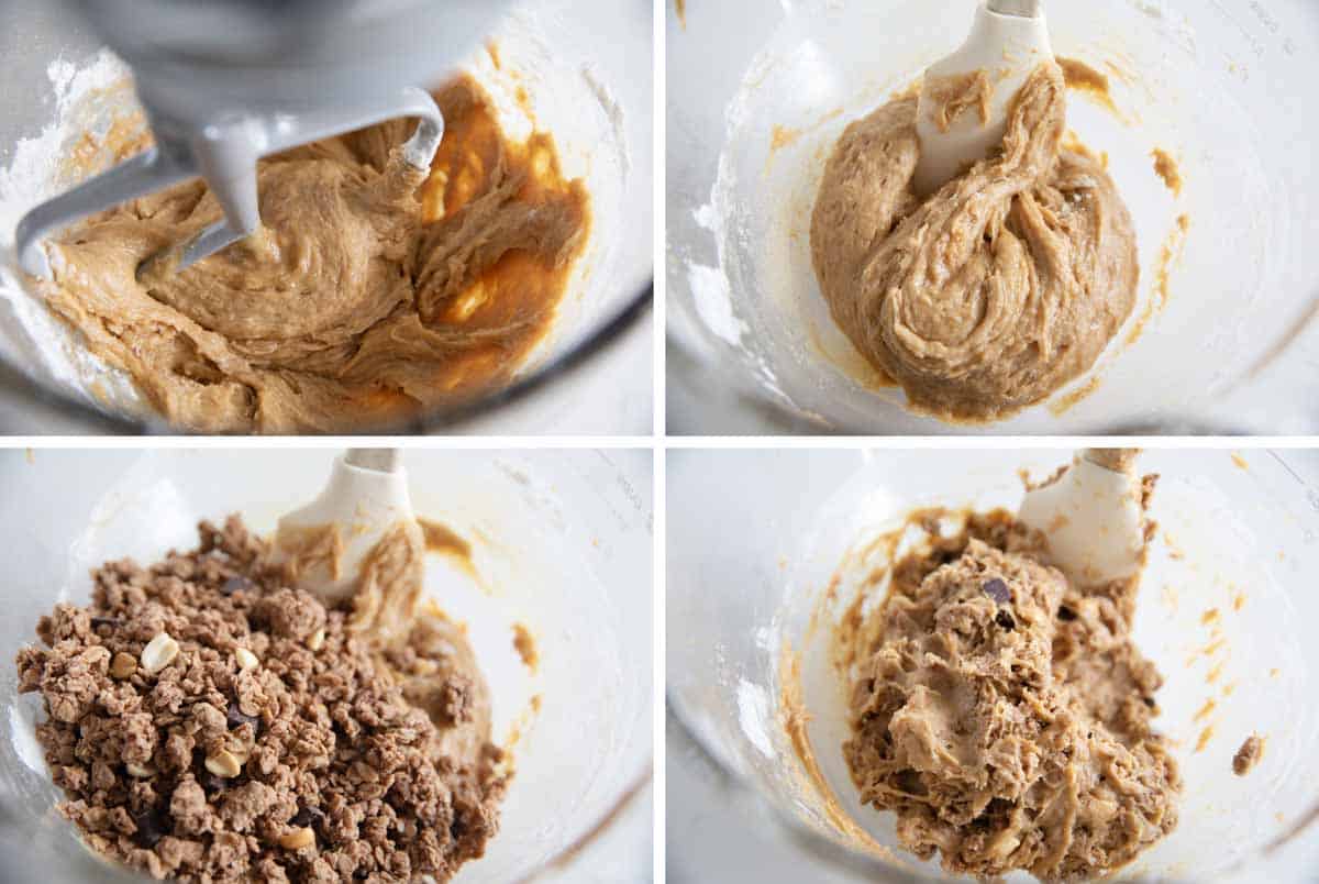 making dough for breakfast cookies with peanut butter and chocolate