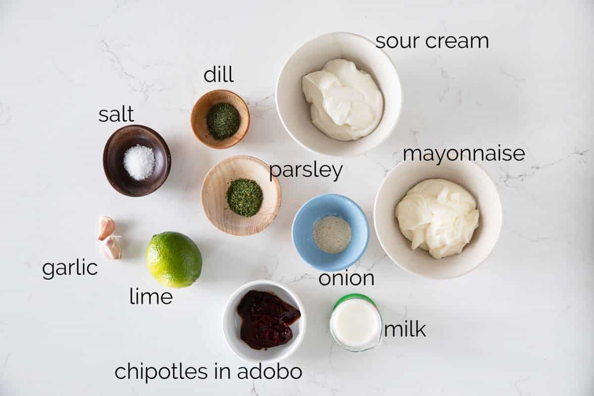 ingredients needed to make Chipotle Ranch Dressing