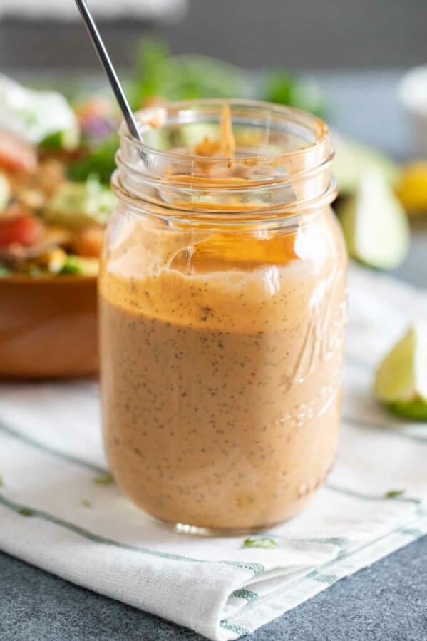 mason jar filled with Chipotle Ranch Dressing