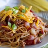 Cowboy Spaghetti topped with cheese