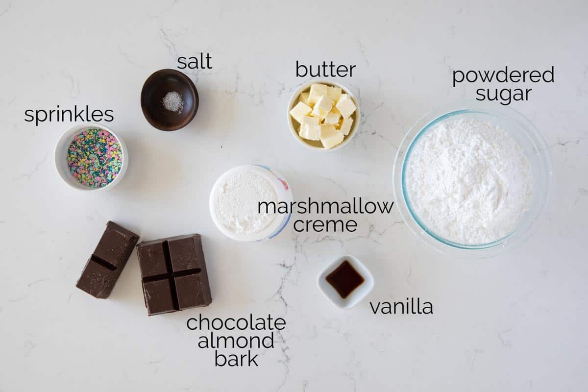 ingredients needed to make Easter Egg Marshmallow Creme Truffles