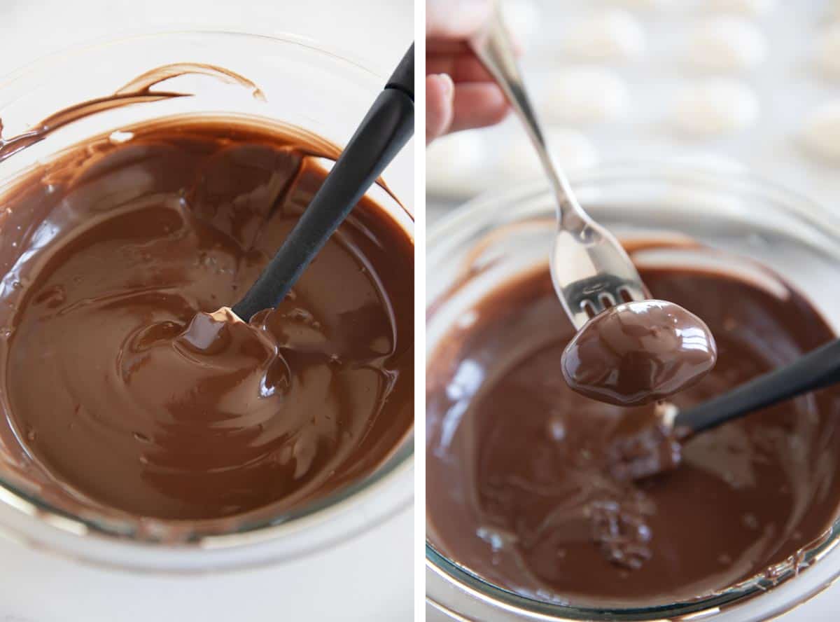 melting chocolate and dipping truffles