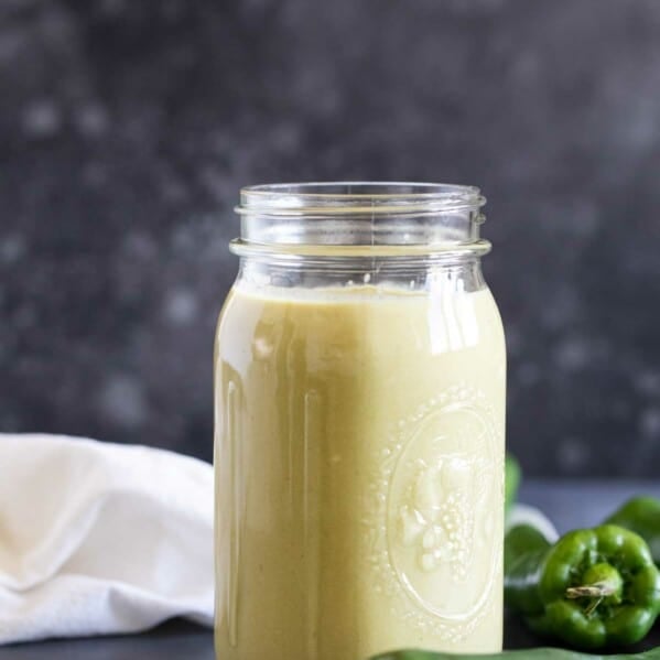 jar full of homemade green enchilada sauce