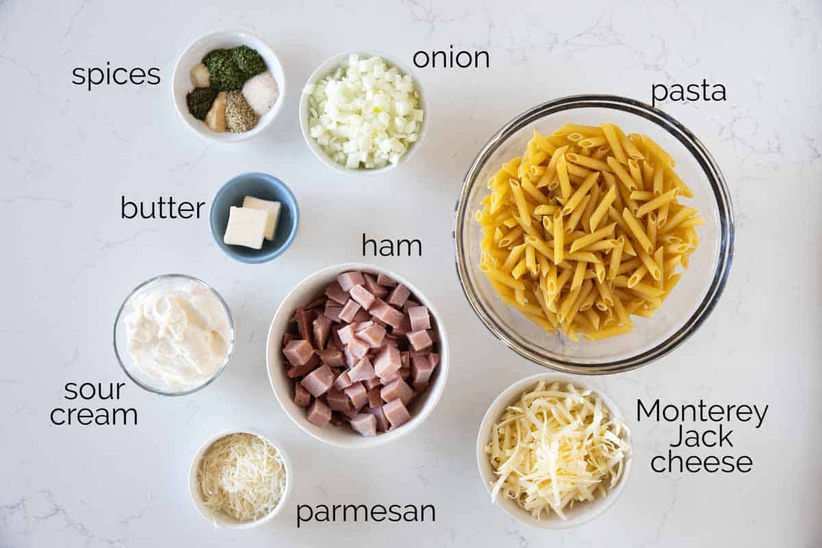 ingredients to make Ham and Cheese Pasta with Ranch