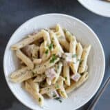penne pasta with ham and cheesy sauce