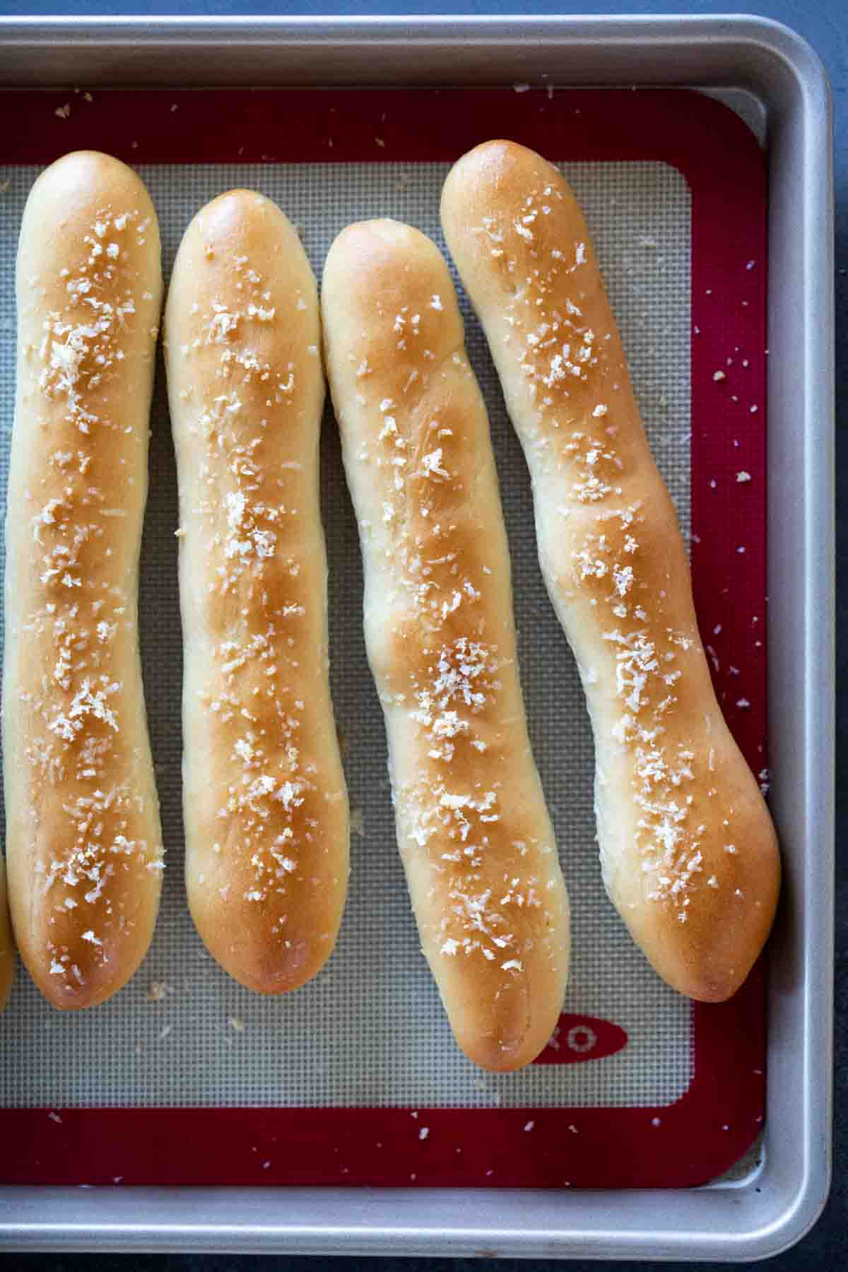 Breadsticks on a baking sheet