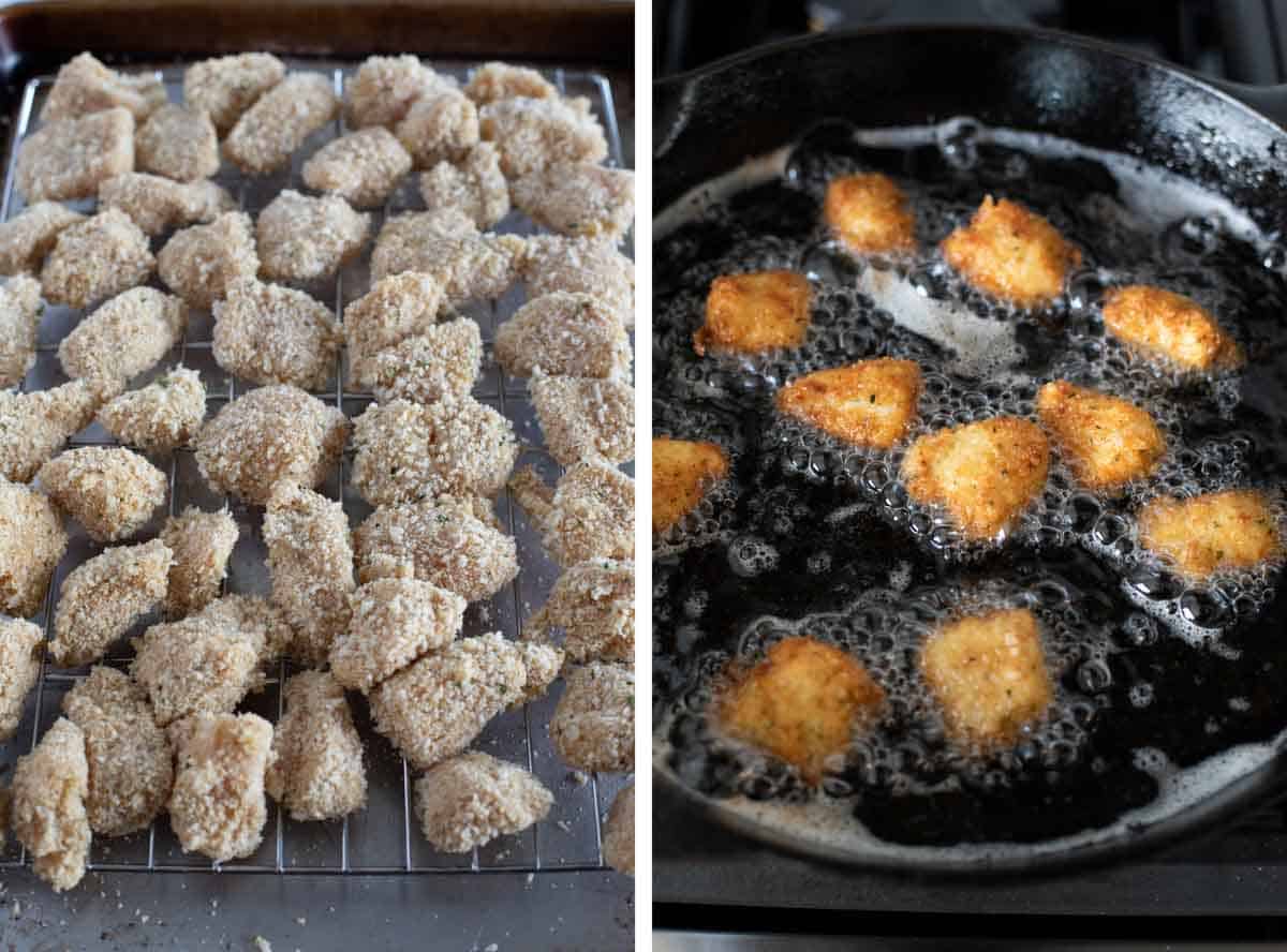 frying homemade chicken nuggets