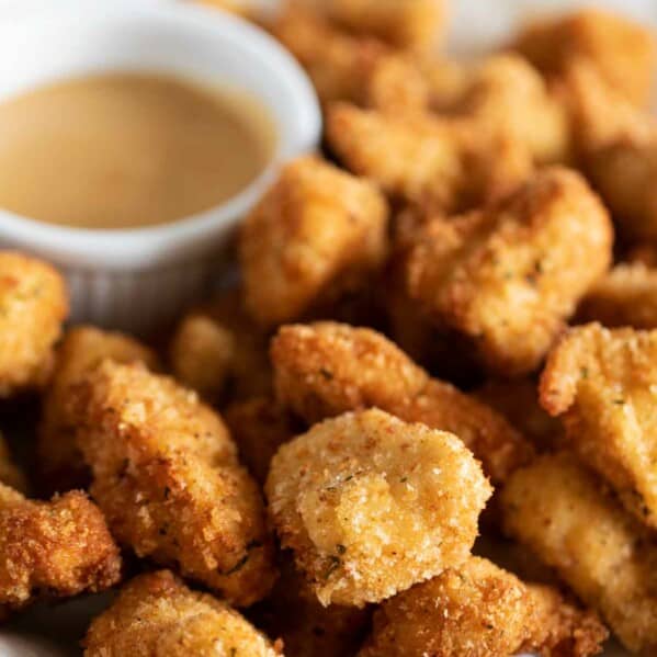 plate with Homemade Chicken Nuggets with chick fil a sauce