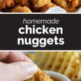 Homemade Chicken Nuggets collage with text bar in the middle