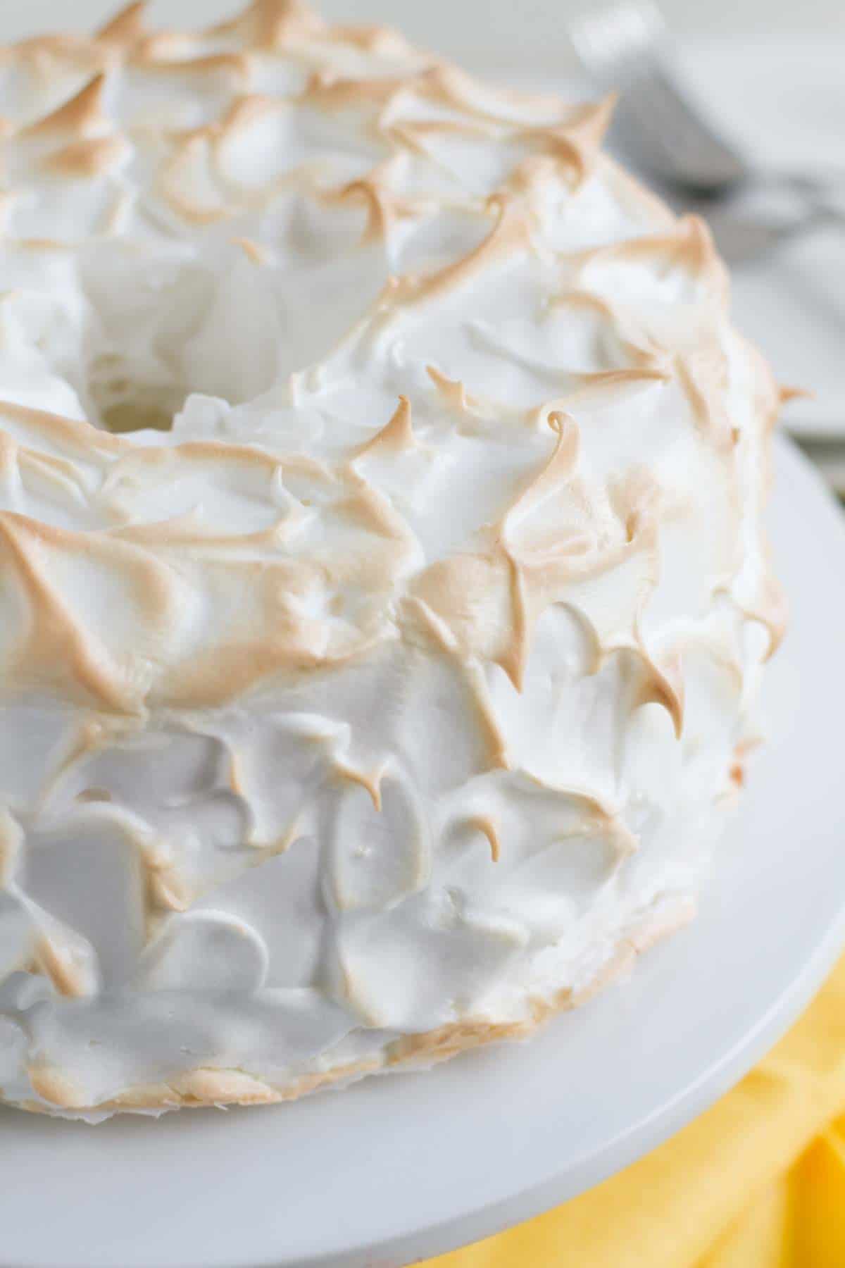 meringue on the outside of an angel food cake