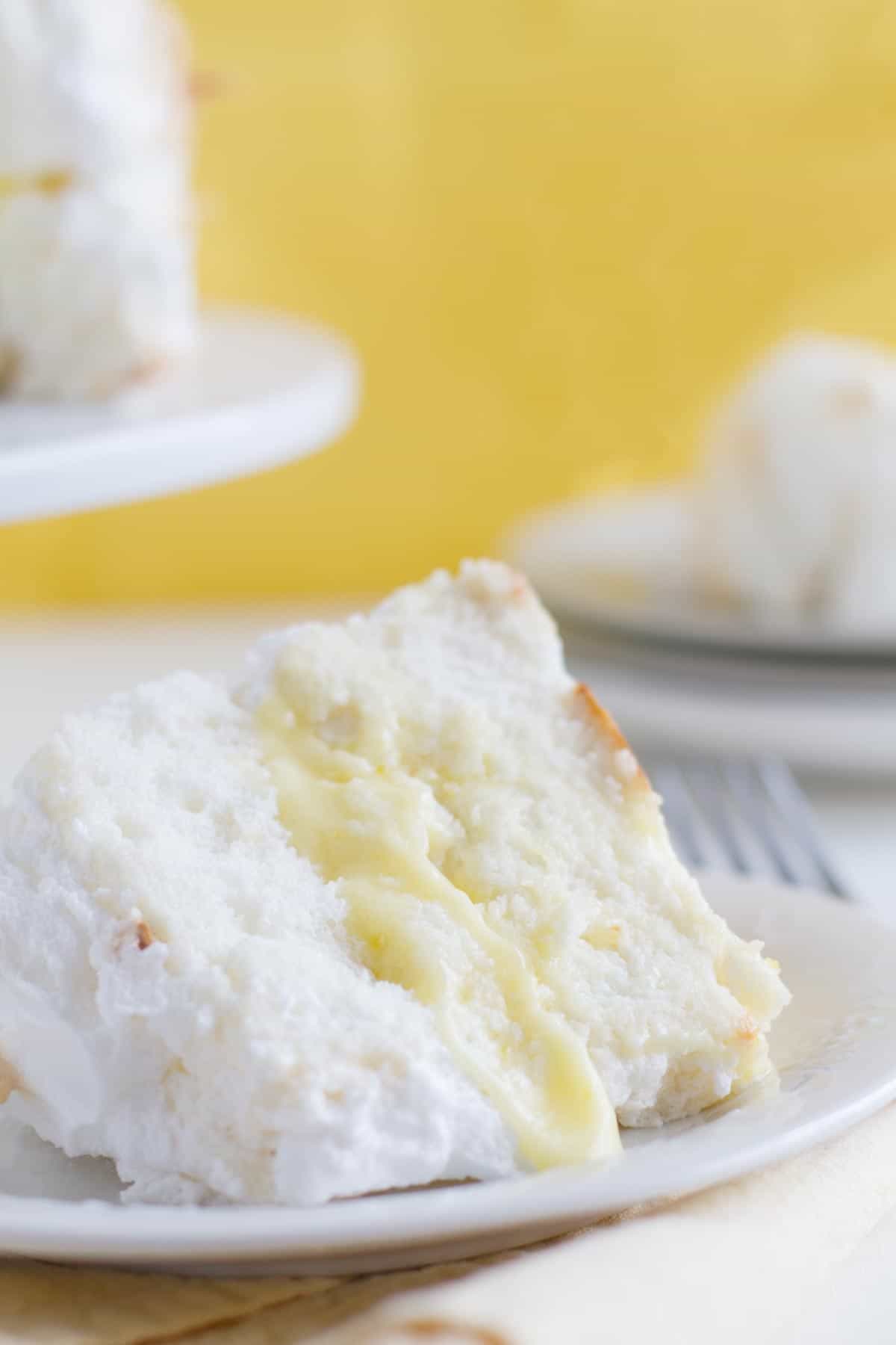 slice of Lemon Meringue Angel Cake on a plate