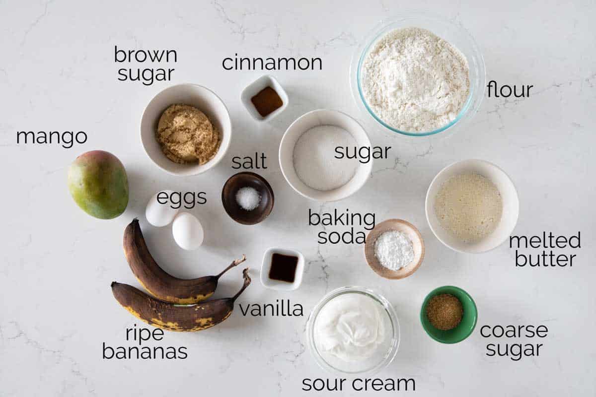 ingredients needed for Mango Muffins with Banana