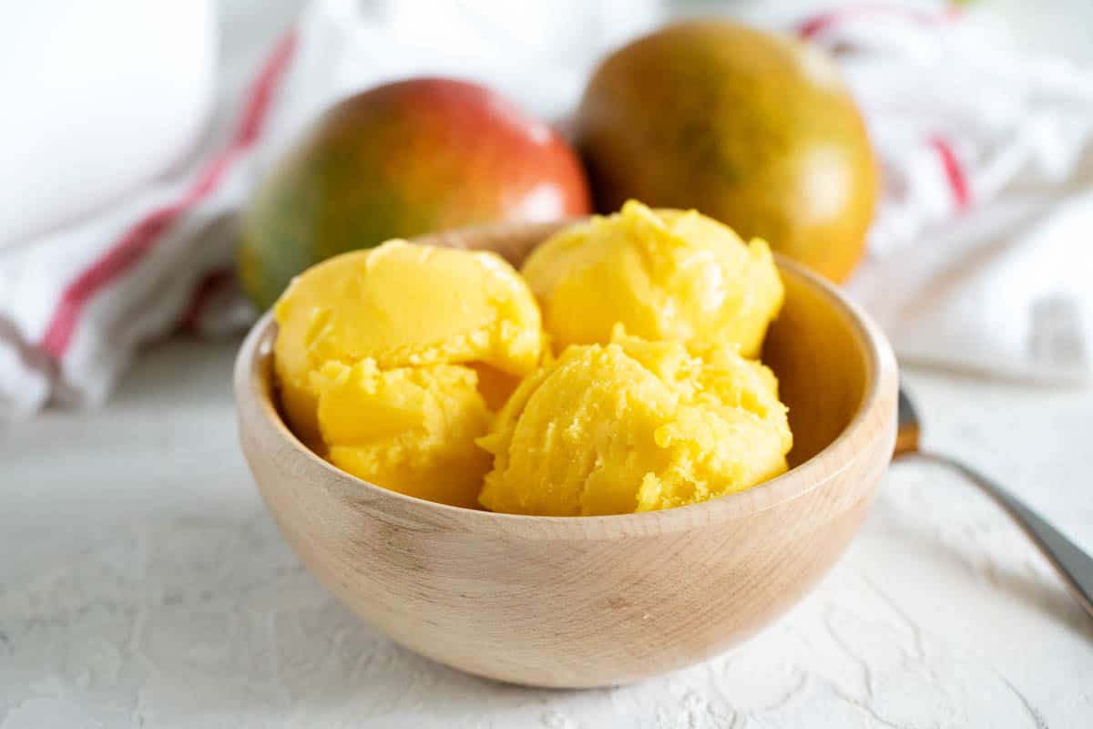 bowl with scoops of Mango Sorbet
