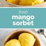 Mango Sorbet collage with text bar in the middle