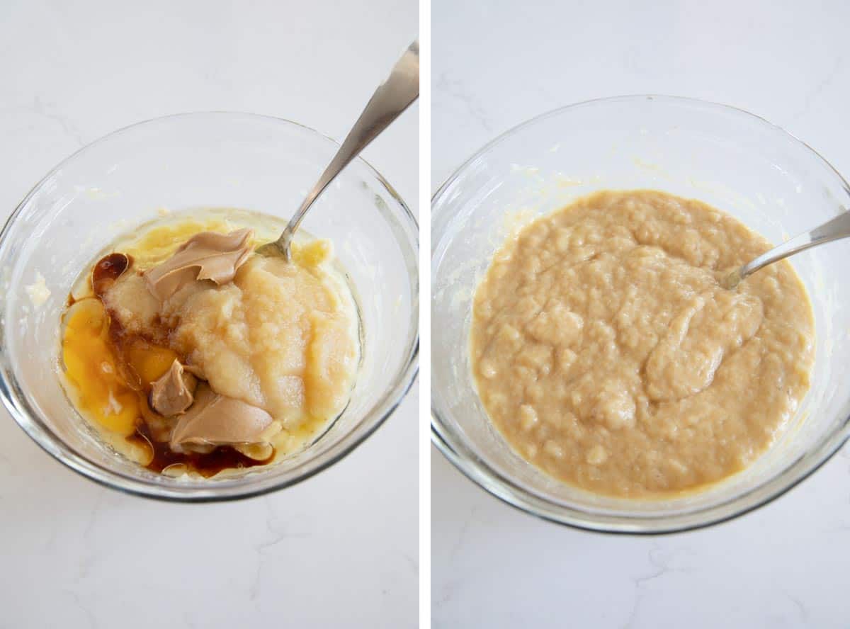 Mixing the wet ingredients for banana bread