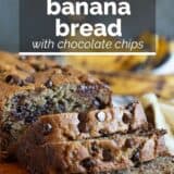Peanut Butter Banana Bread with Chocolate Chips with text overlay