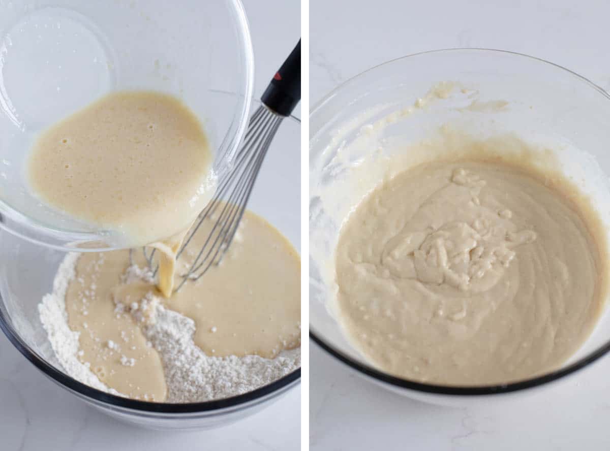 mixing ingredients together for strawberry pancakes