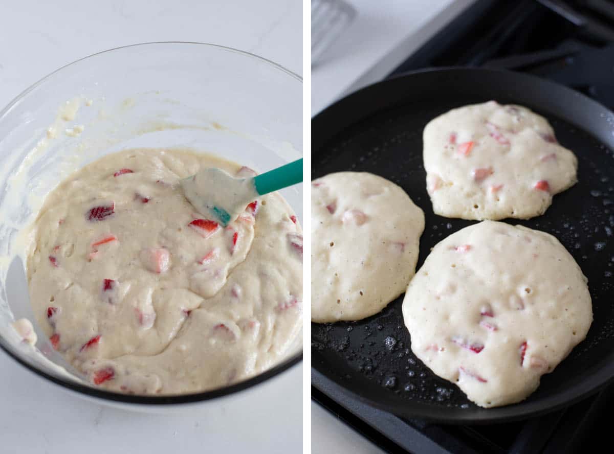 making strawberry pancake batter