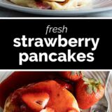 Strawberry Pancakes collage with text bar in the middle