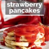 Strawberry Pancakes with text overlay