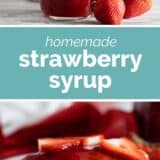 Strawberry Syrup collage with text bar in the middle